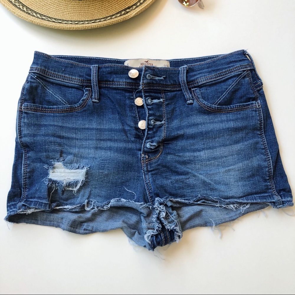 Hollister High Rise Dark Wash Denim Shorts